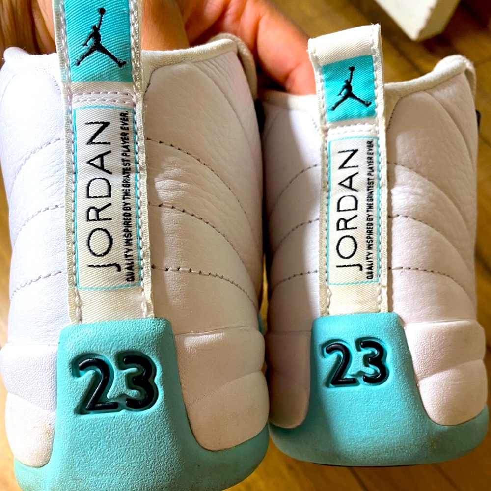 Jordan Rreto 12 Teal, White, and Black